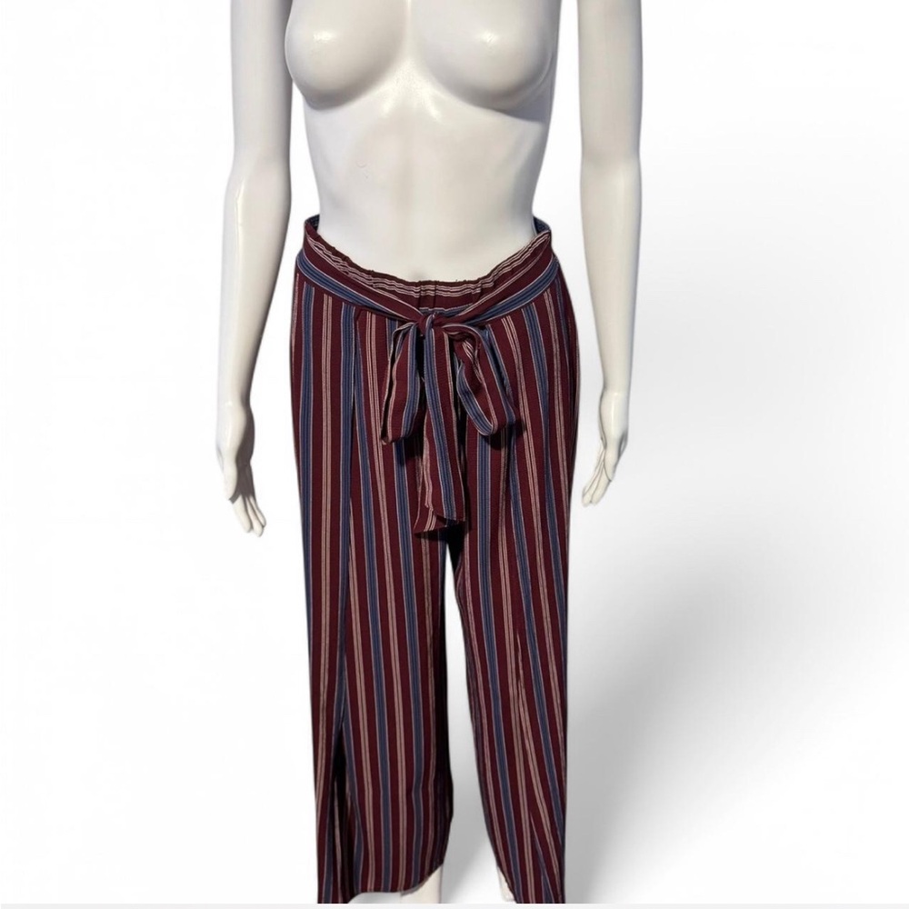 Striped Wide-Leg Pants with Tie Waist